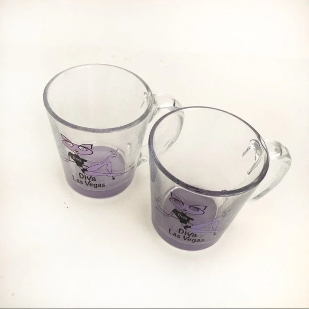Diva LAS VEGAS Set of Two Clear Glass Coffee Tea Mugs